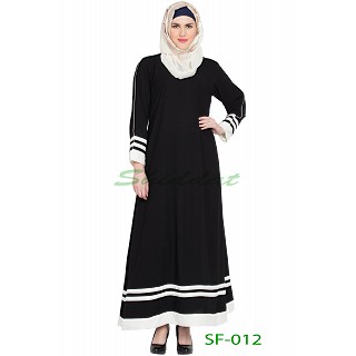 A-line casual abaya with White borders